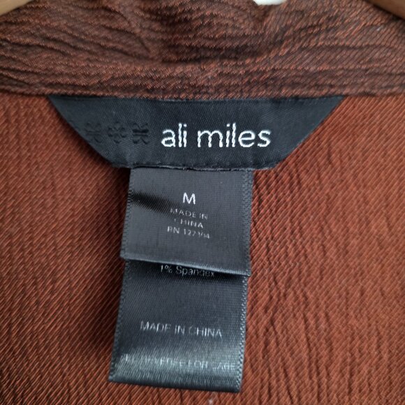 Ali Miles Copper Brown Artsy Modern Crepe Blouse Geometric Oversized Buttons - Picture 5 of 11